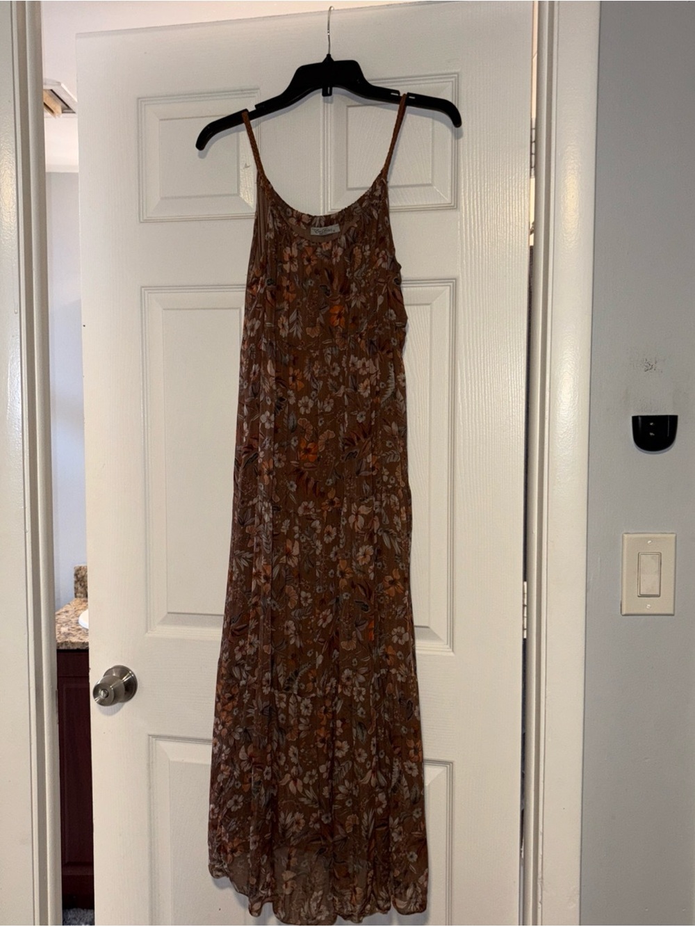 Elena Baldi  Brown Floral Spaghetti‑Strap Maxi Dress